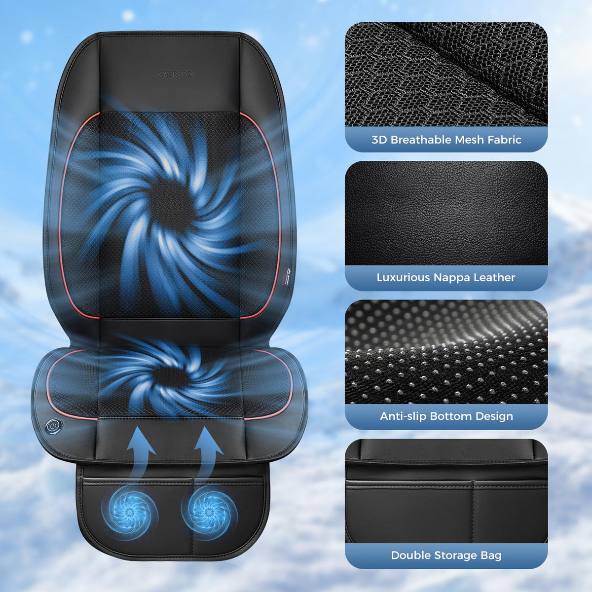 Coverado side control panel with three-speed LEDs for easy in-drive adjustments