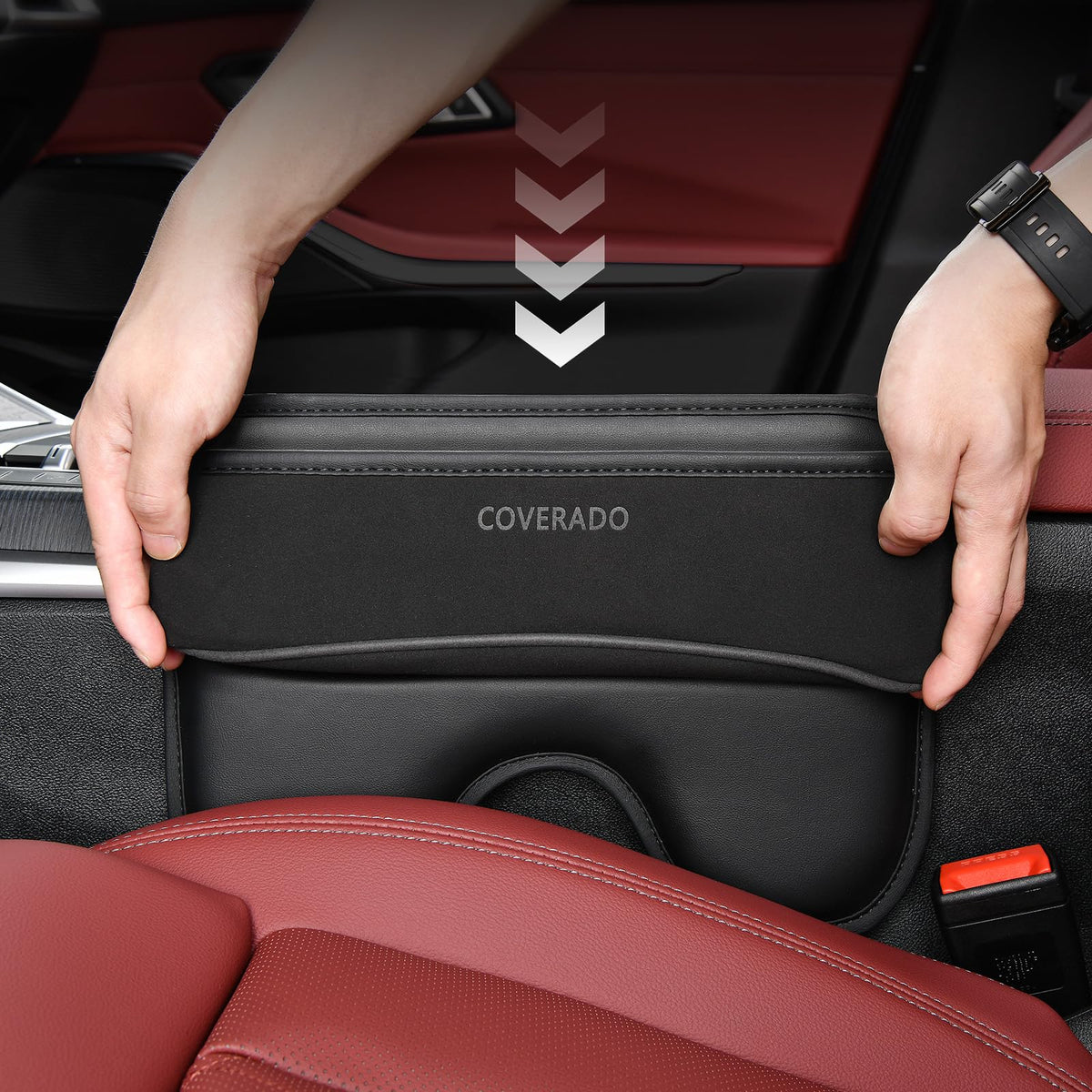 Coverado side profile installed between seat and console for protection