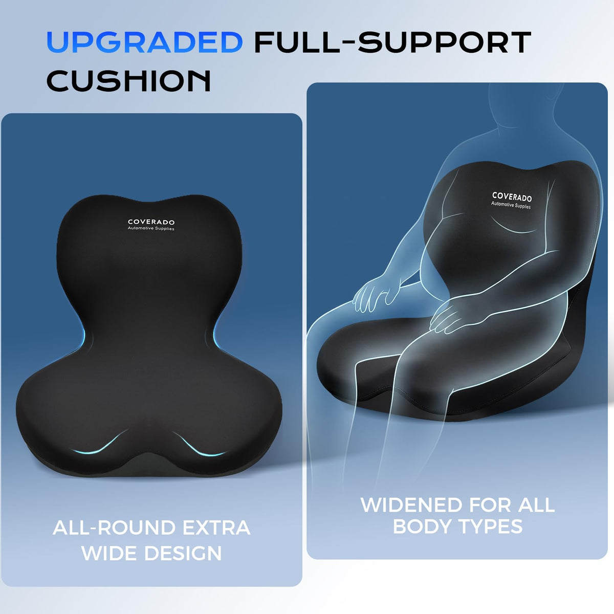 Coverado side profile showing lumbar contour that encourages upright posture