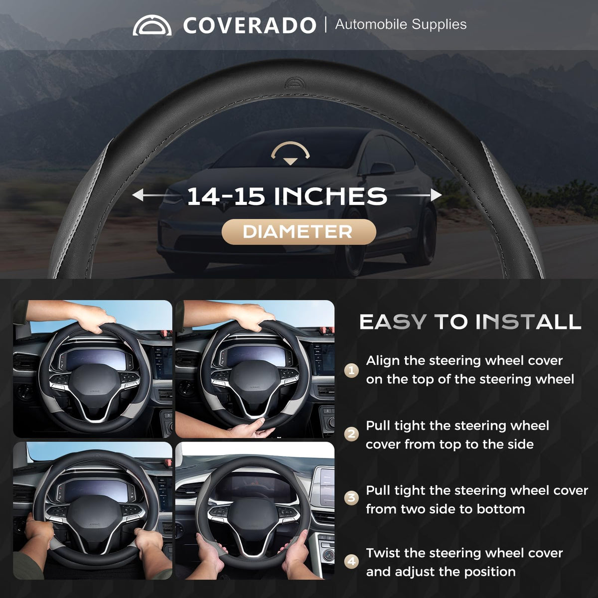 Coverado beside ruler showing 14–15 inch fit for universal wheels