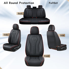 Coverado size comparison with person illustrating universal fit across most car seats