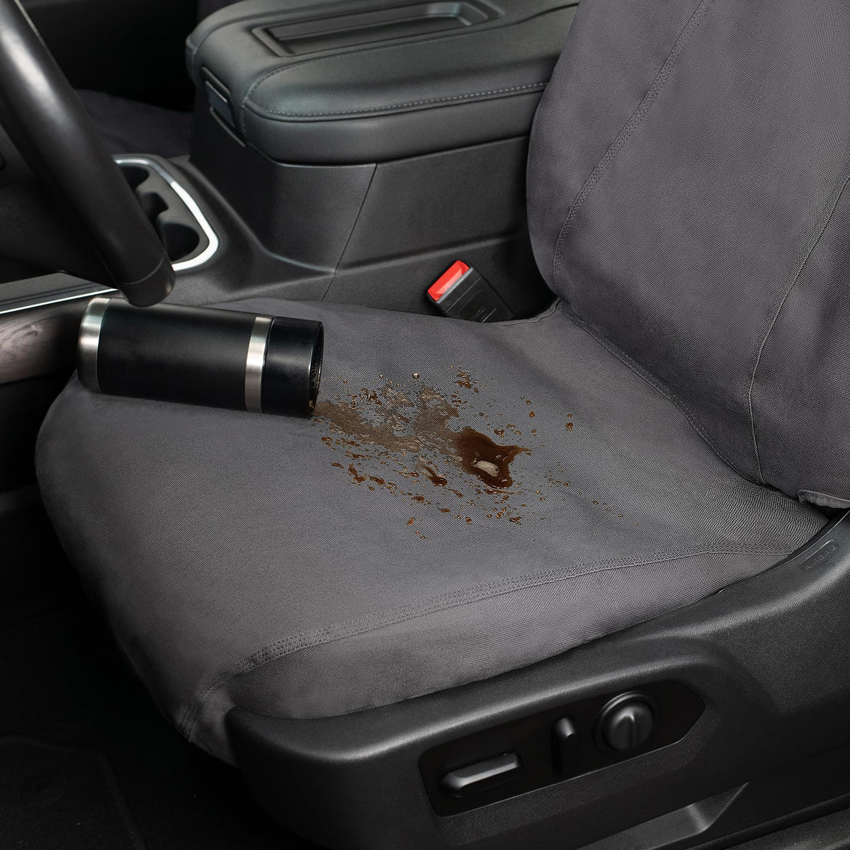 Covercraft Carhartt headrest and airbag area detail preserving safety function