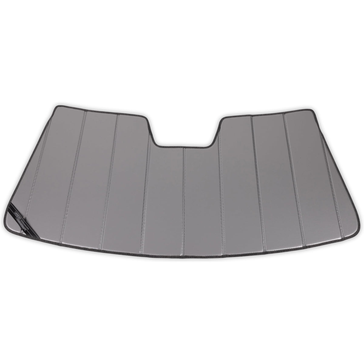 Covercraft front fit silver sunshade shown installed reflecting sun and cooling interior