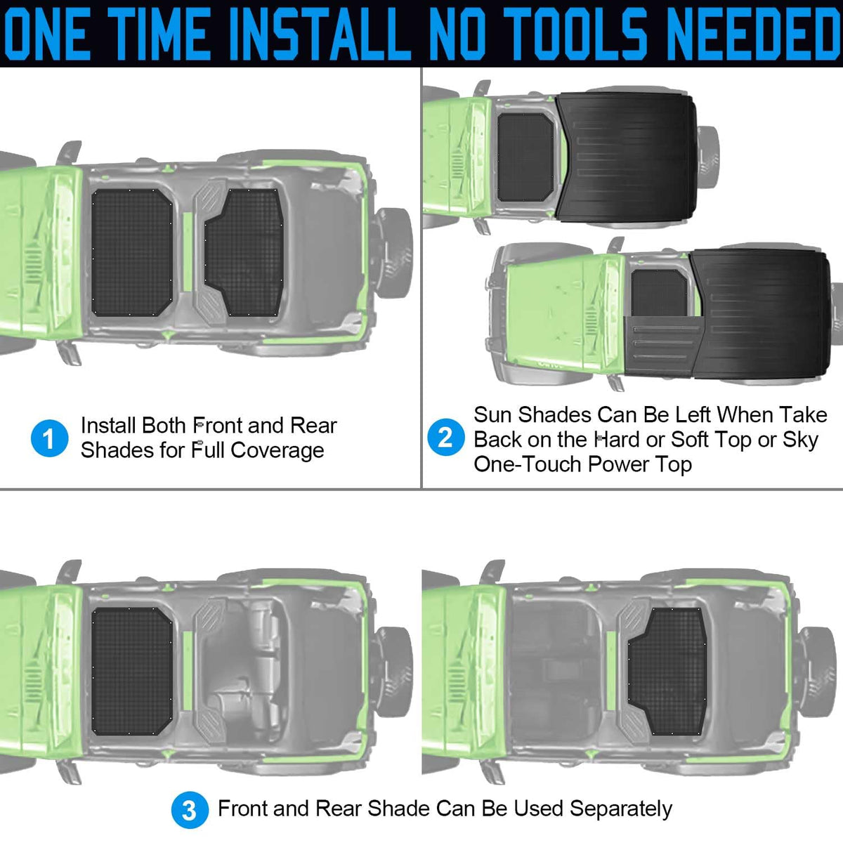coverspec installed in Jeep while parked, demonstrating effective sunlight blocking and comfort