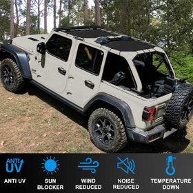 coverspec rear mesh sunshade on Jeep JLU provides UV protection for passengers