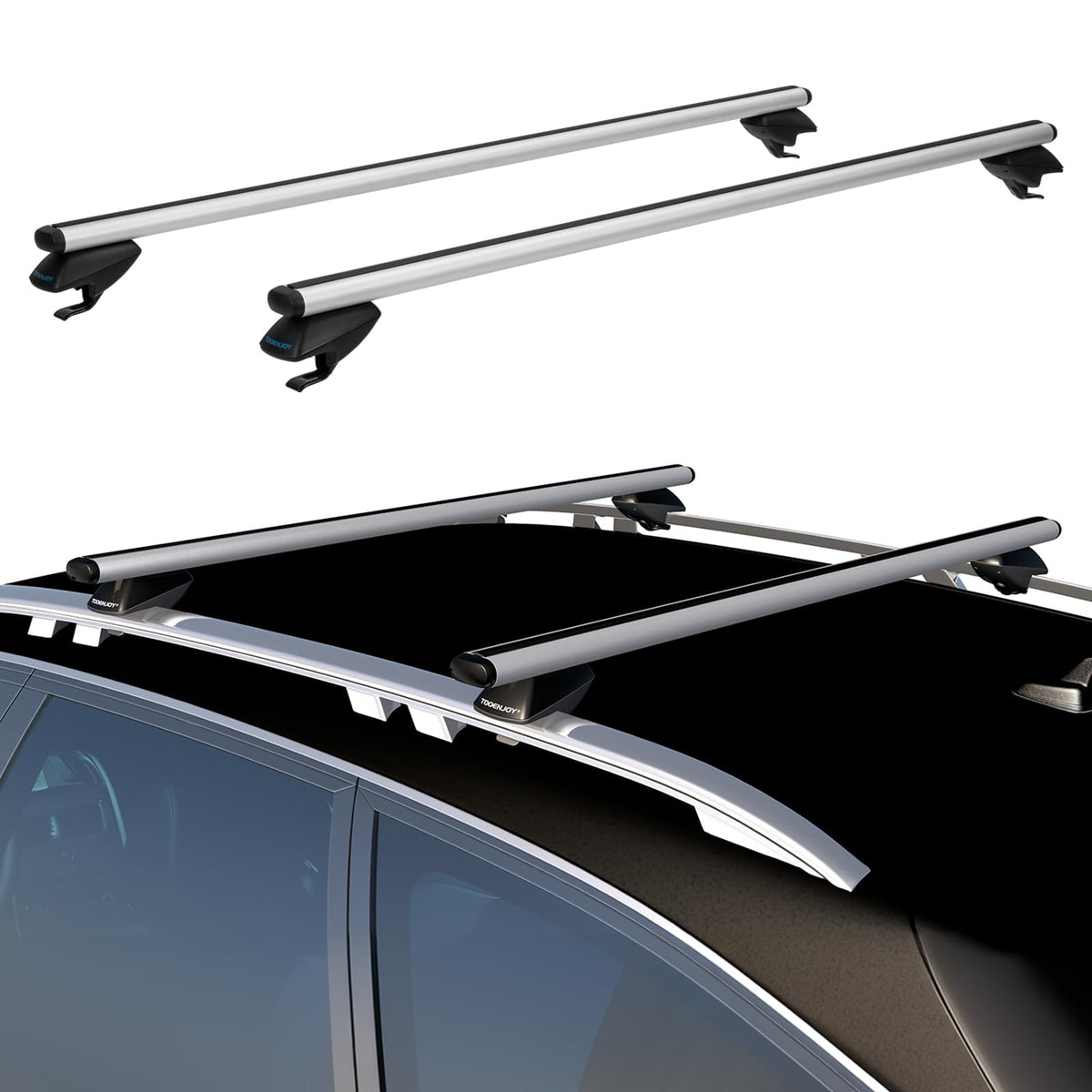COWVIE cross bars front view showing silver finish and fitment benefit