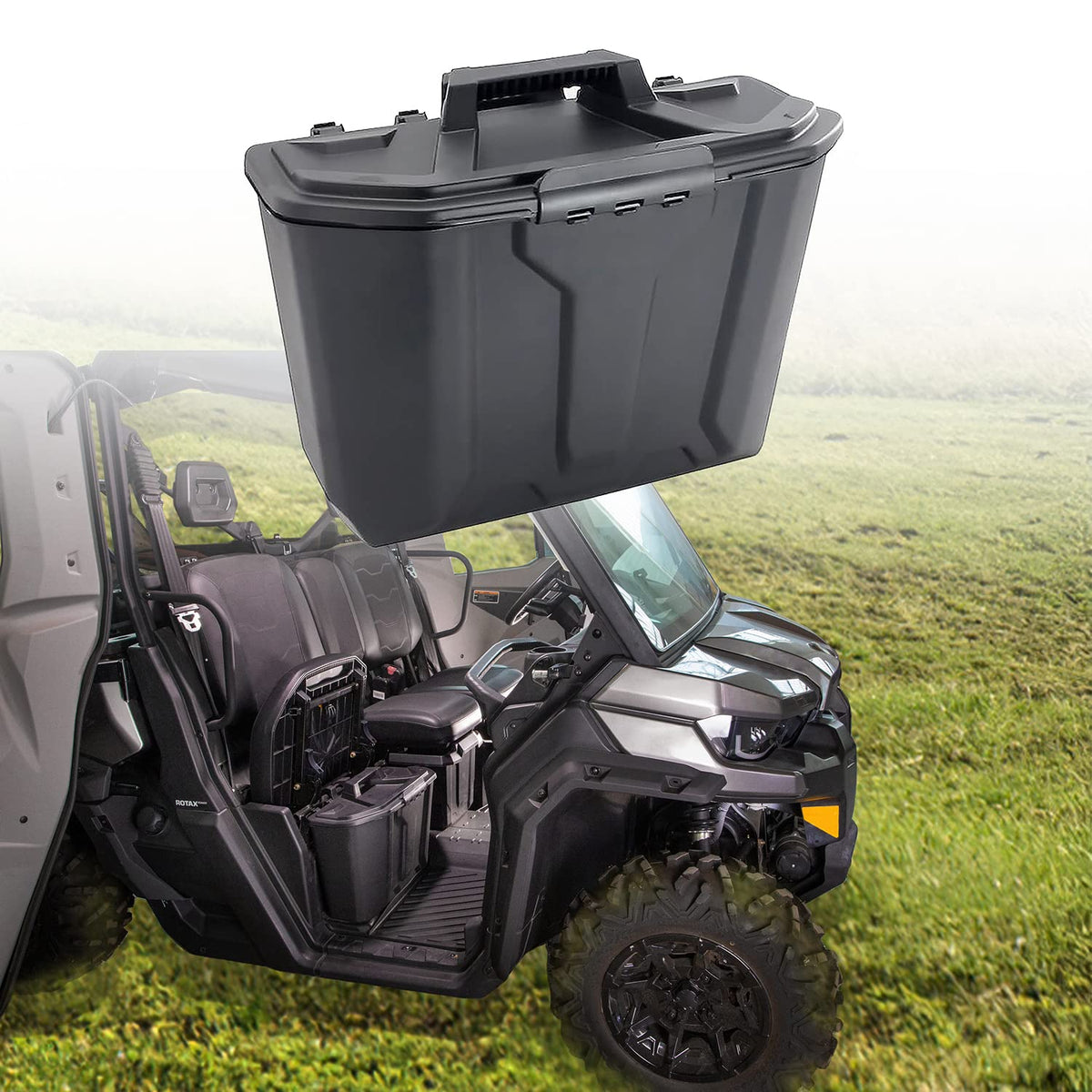 CPOWACE front view of underseat storage bin showing streamlined fit and added capacity