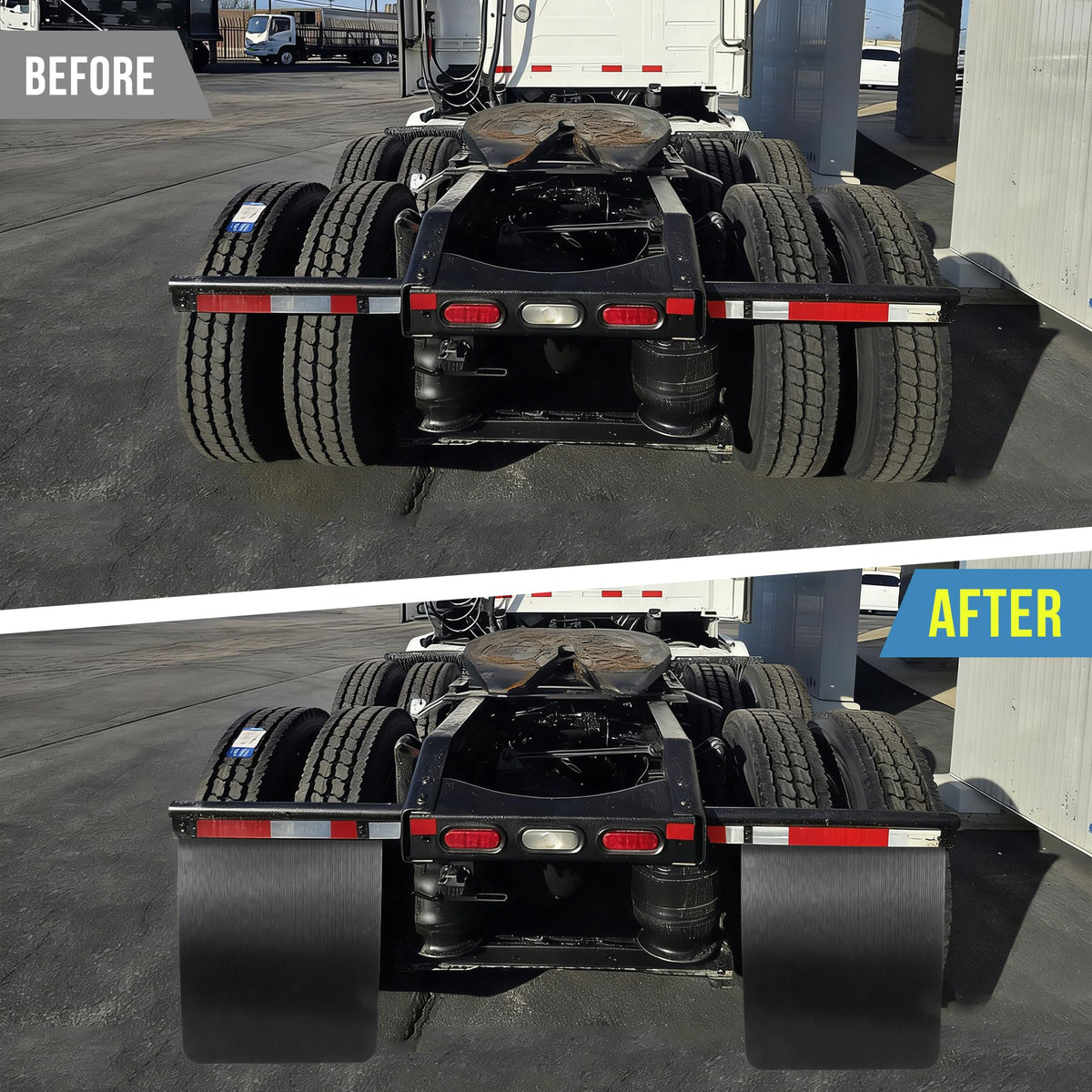 CPOWACE mud flap beside ruler showing 24 by 30 inch size for accurate fit