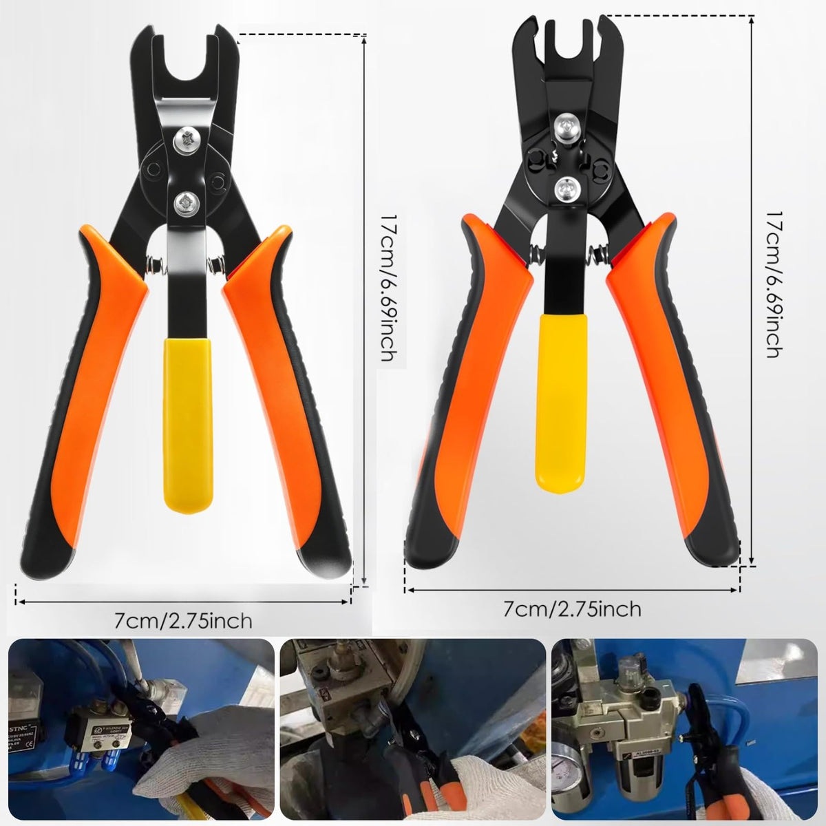 CQDAXUMY tool in use on engine hose demonstrating one-handed disconnect advantage