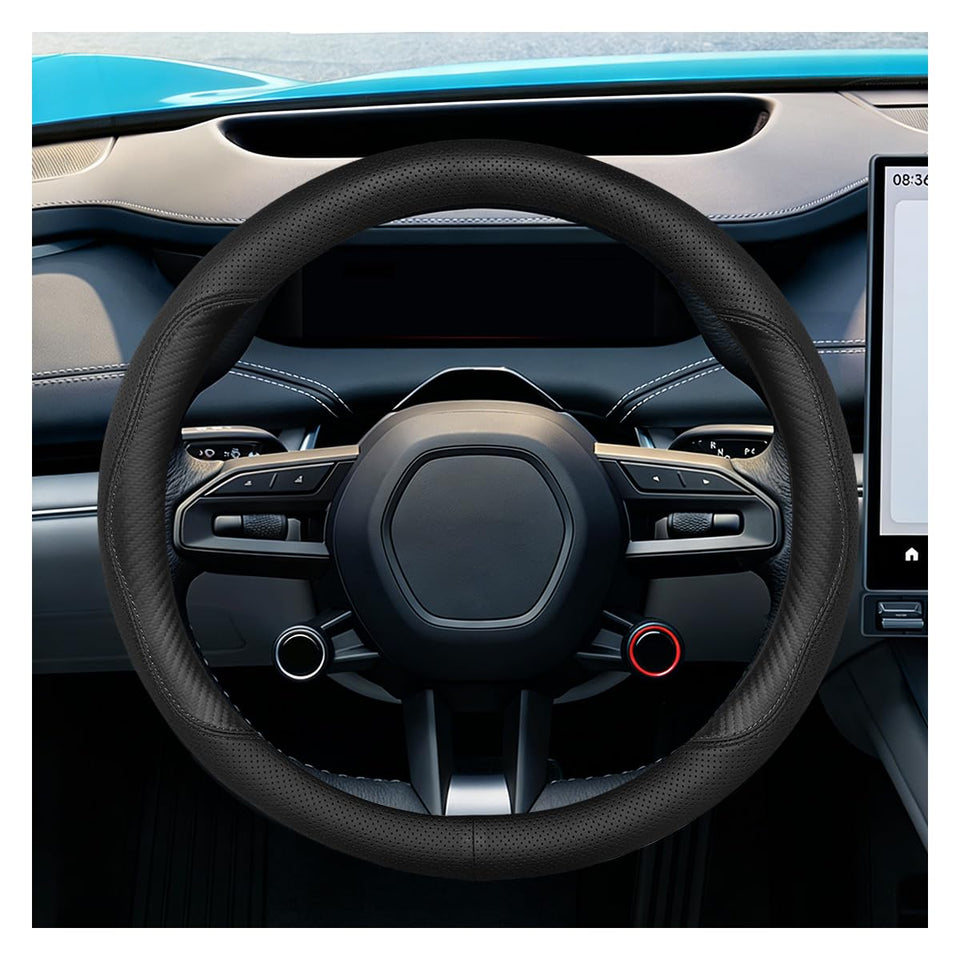 Craedli front view of steering wheel cover showing finished styling and fit advantage