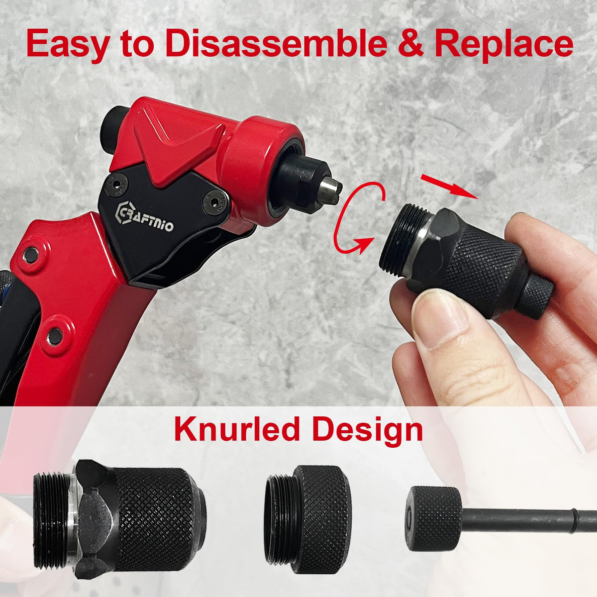CRAFTNIO non‑slip handle and heat‑treated arm detail for user comfort