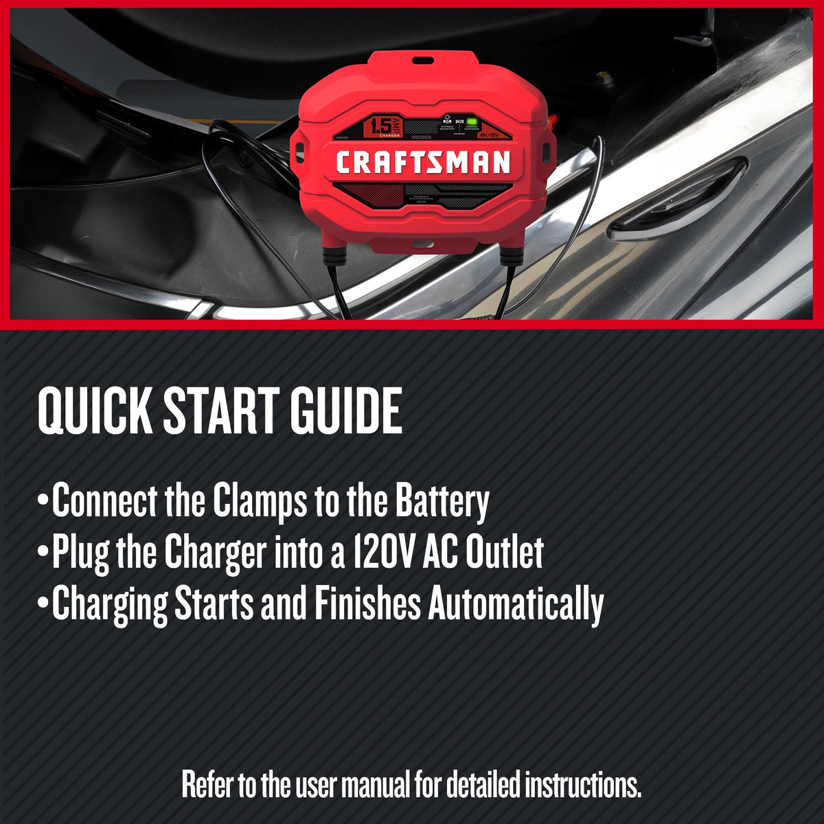 CRAFTSMAN 6-foot power cord and 5-foot booster cables laid out for reach and convenience
