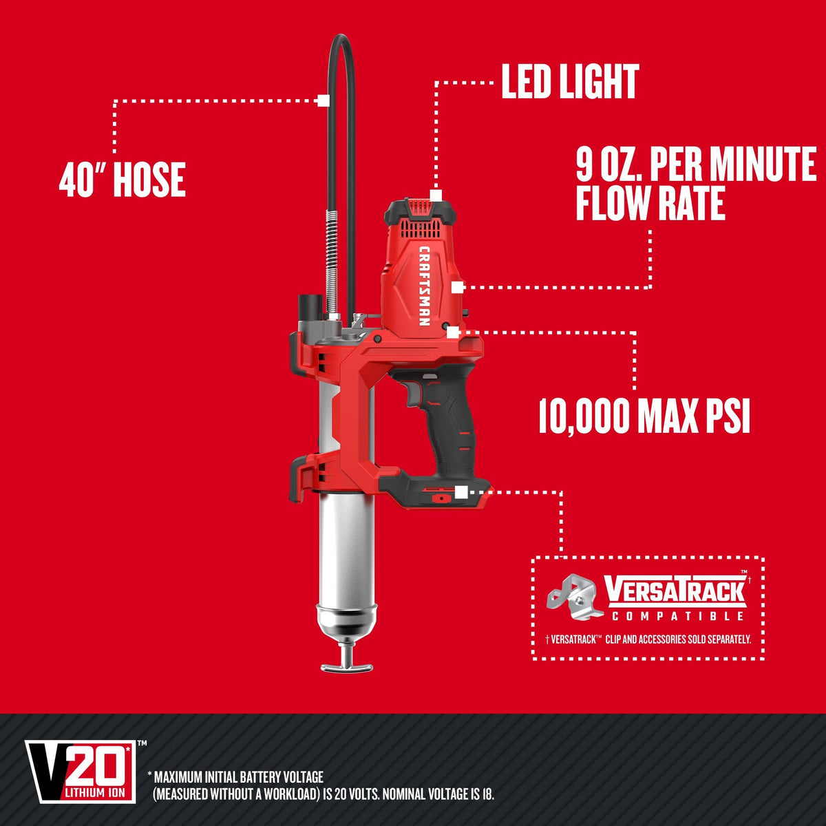 CRAFTSMAN long 40-inch hose detail reaching recessed grease points