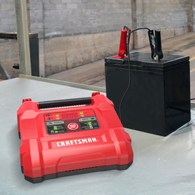 CRAFTSMAN in use on a car battery demonstrating safe charging and fast recovery