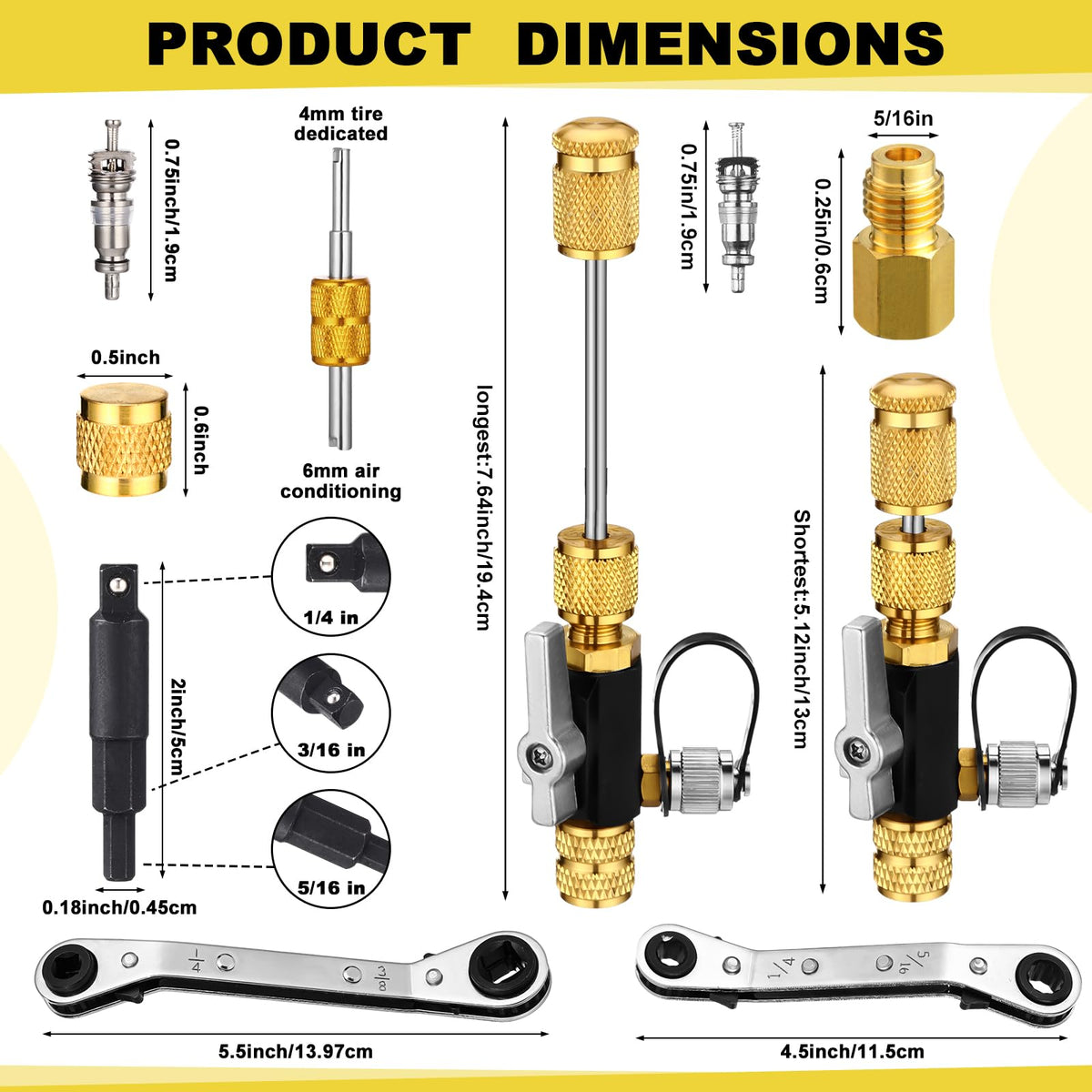 CraftyDream dual head valve core tool close-up showing brass heads for leak-free installation