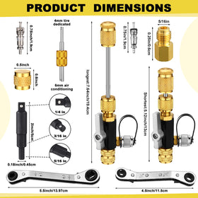 CraftyDream dual head valve core tool close-up showing brass heads for leak-free installation