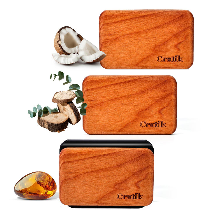 CRATIK front pack of three wood air fresheners showing variety benefits