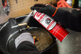 CRC Brakleen cleaned versus dirty brake drum view showing contaminant removal