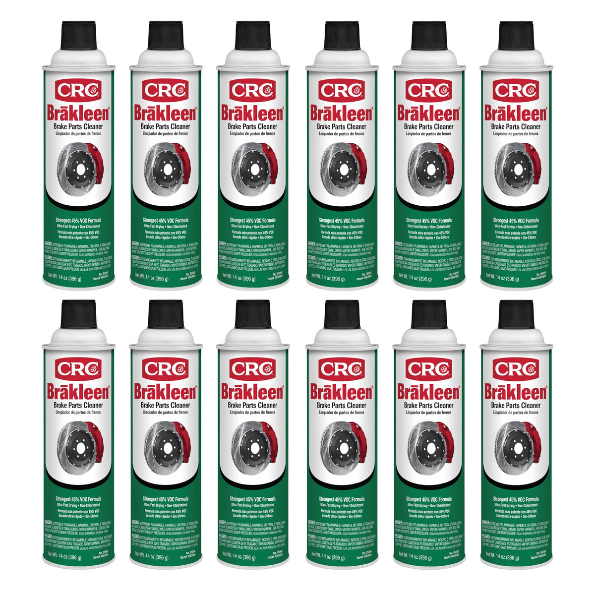 CRC Brakleen front packaging showing label and 14 oz can for easy identification and quick selection