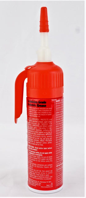 CRC dielectric grease on a garage workbench beside tools highlighting versatile use
