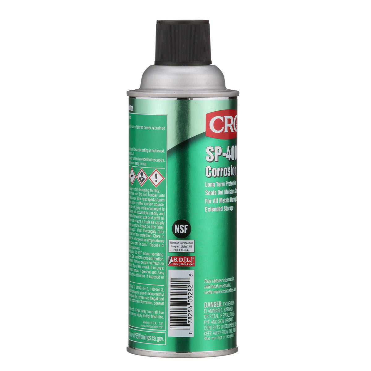 CRC SP-400 can size scale next to ruler showing compact aerosol for easy storage