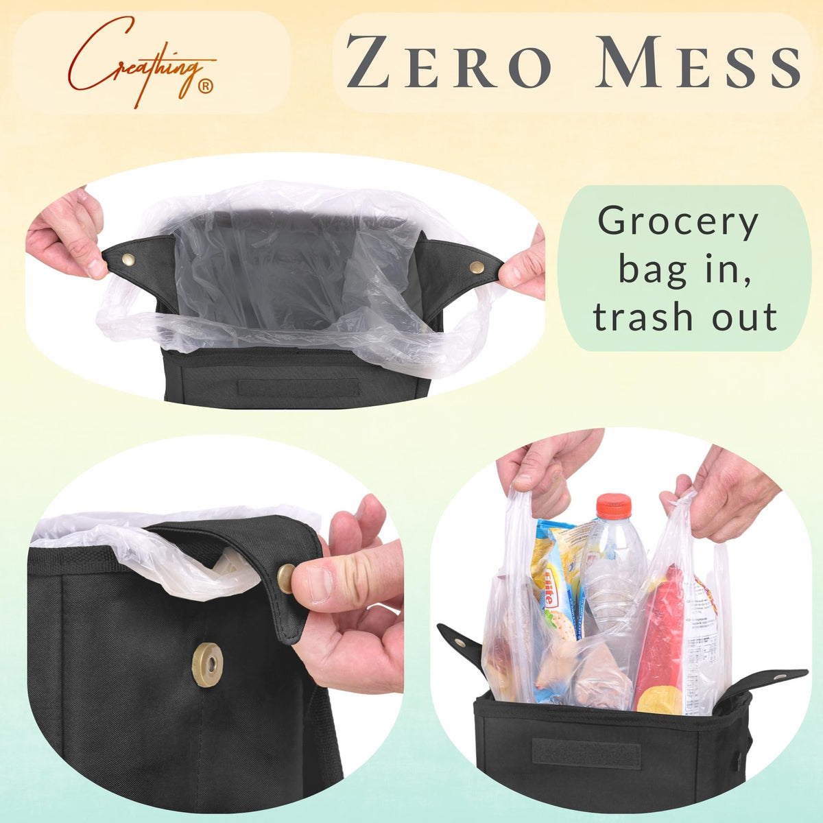 Creathing removable liner pulled out for no-touch disposal benefit: hygienic emptying