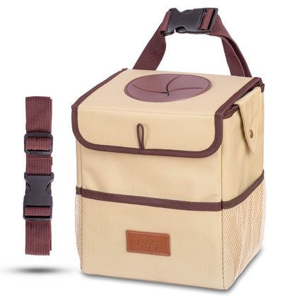 Creathing Touring front view showing compact beige bin and lid for tidy interiors