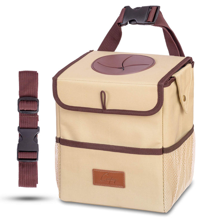 Creathing Touring front view showing compact beige bin and lid for tidy interiors