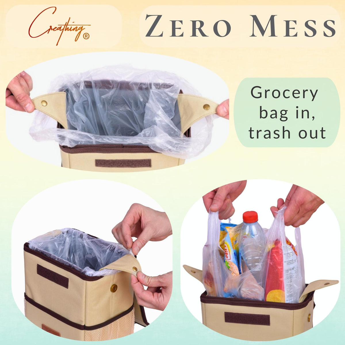 Creathing Touring open lid demonstrating easy one-hand disposal and odor control