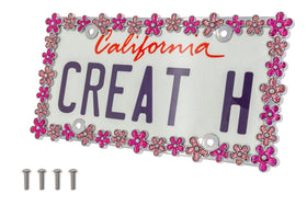 creathome front view chrome pink glitter license frame showing vibrant border and shine