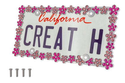 creathome front view chrome pink glitter license frame showing vibrant border and shine