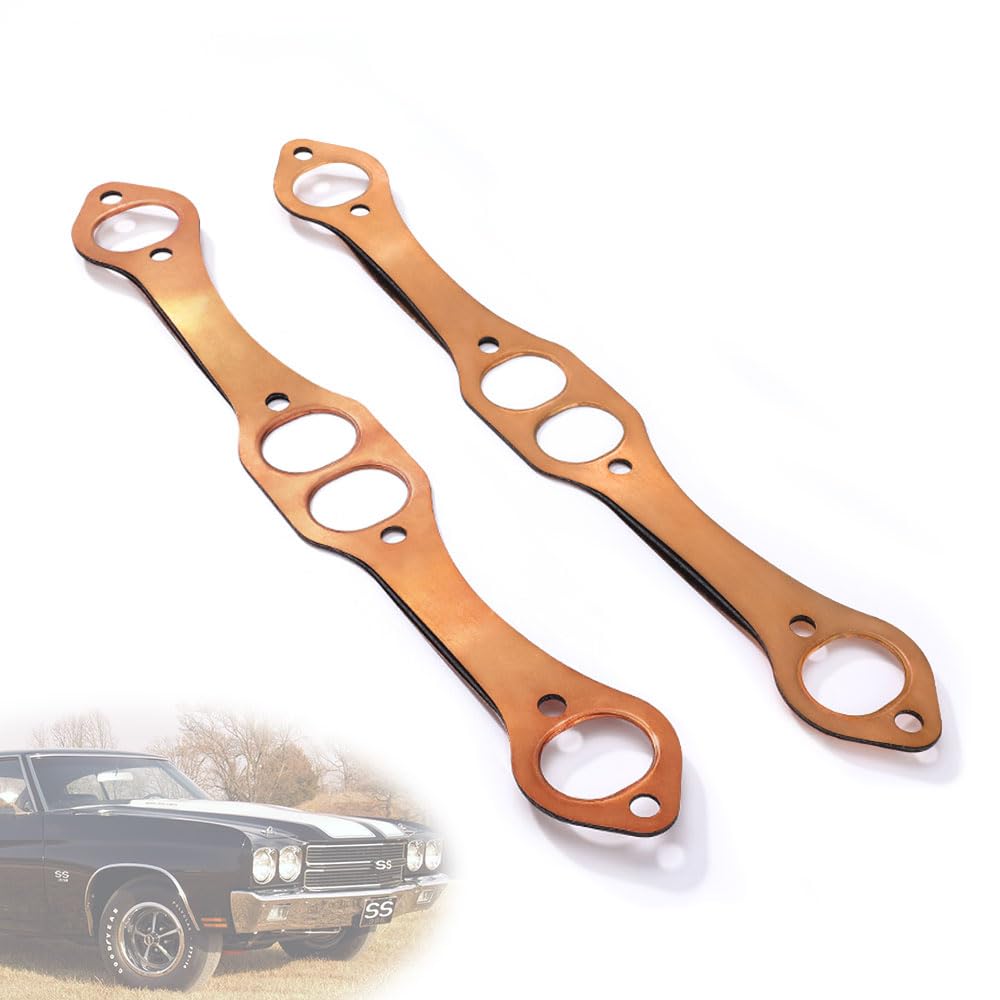 Creative.C front view of copper SBC gasket showing oval ports and bolt holes, clear fit guidance