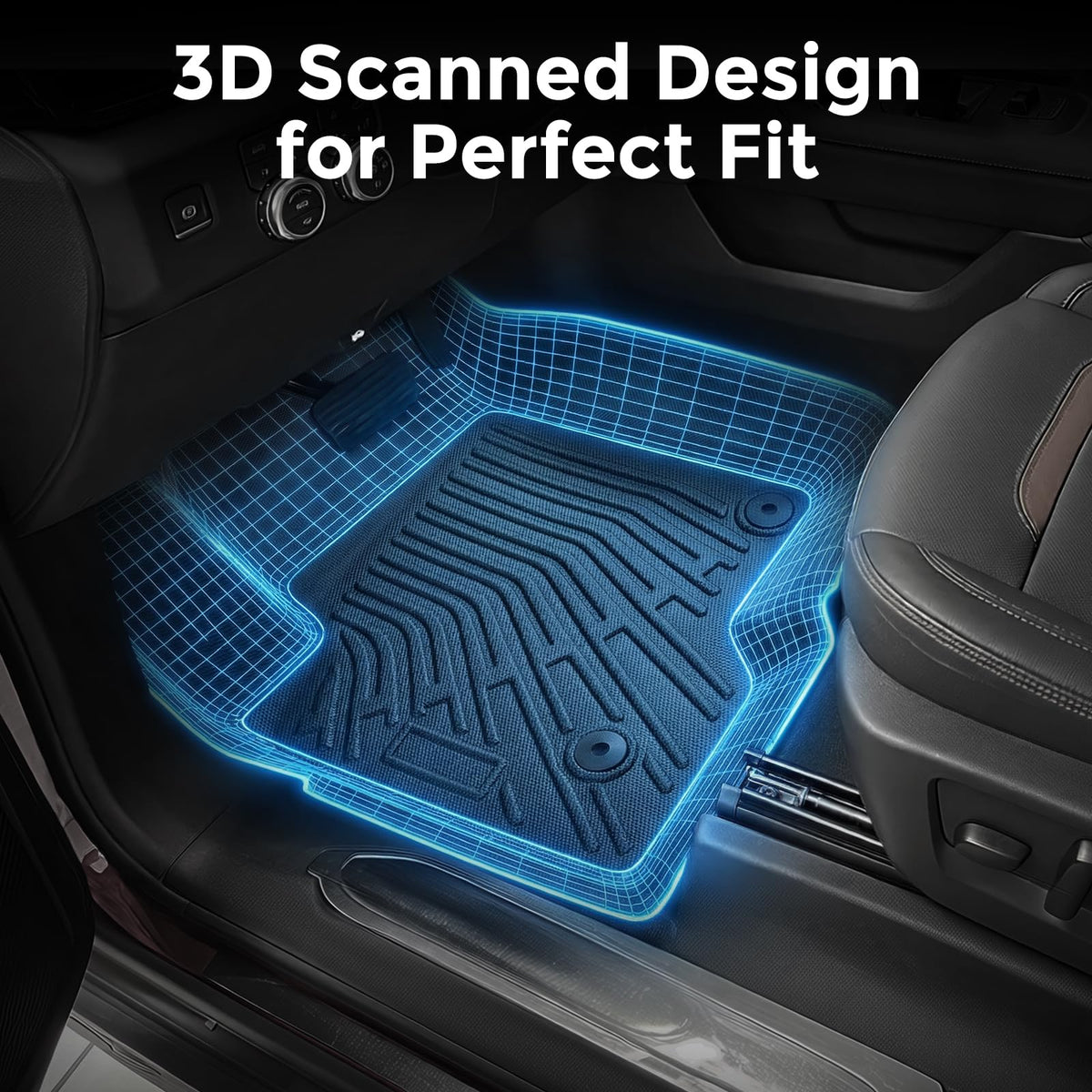 CreekT raised edge trapping spills to protect vehicle carpet from liquids