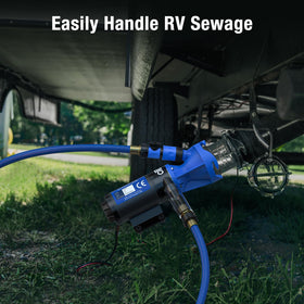 CRESTWAVE pump connected to RV tank in use for fast, clean emptying