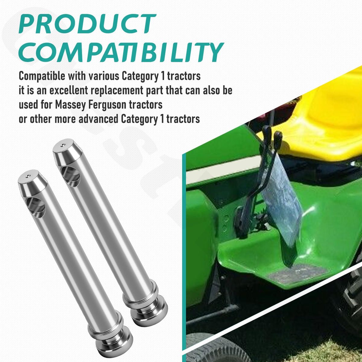 CrestWeld pin installed on a tractor top link demonstrating reliable connection