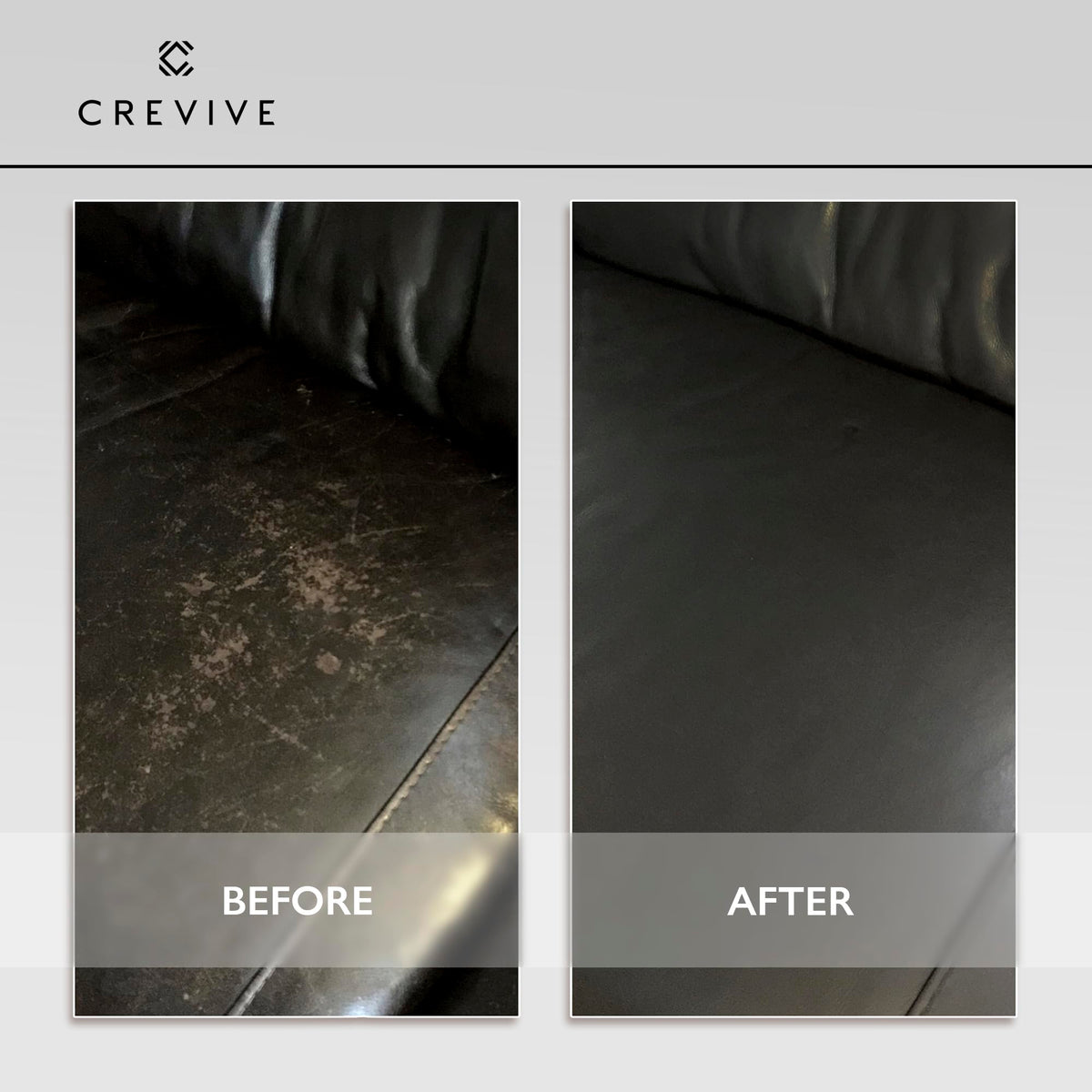 CREVIVE applying balm to a leather sofa with sponge for even color restoration benefit
