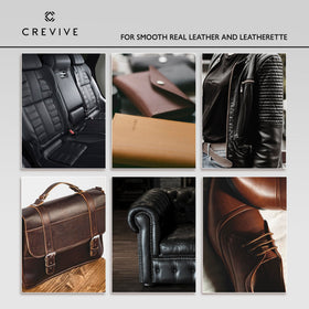 CREVIVE kit contents with sponge and cloth demonstrating complete leather maintenance benefit