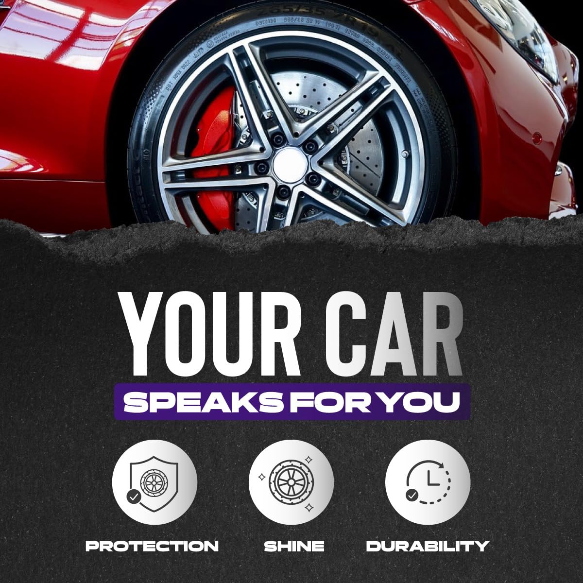 Cristal Products wet gloss on tire sidewall highlighting deep shine benefit