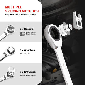 Crizendo sockets and crowfoots layout displaying size variety for compatibility