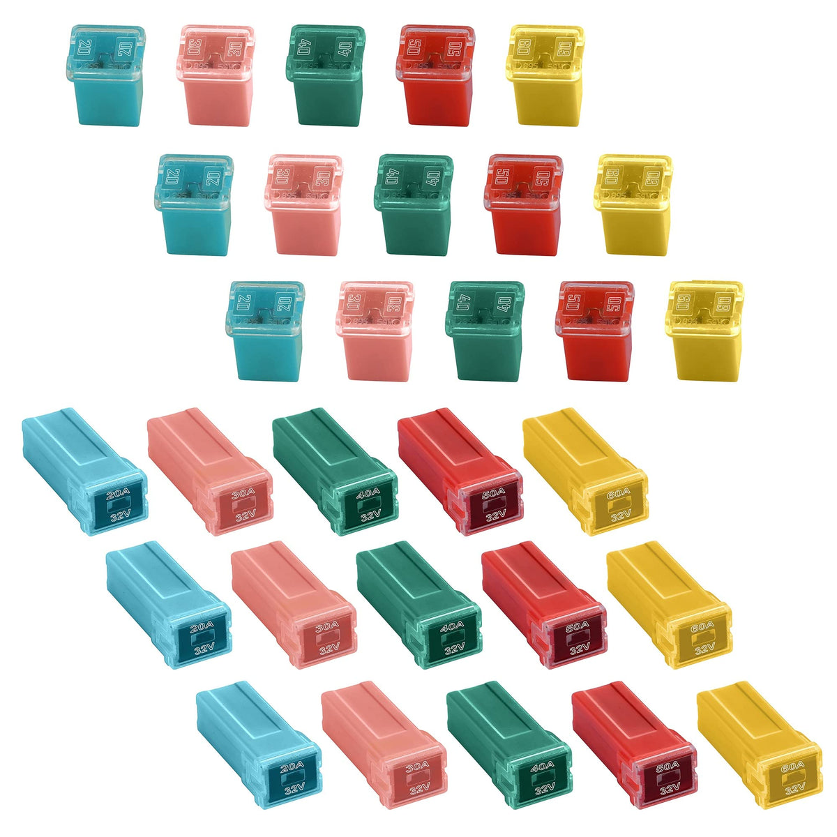 CrocSee assorted fuses spread by amperage demonstrating quick selection and color coding