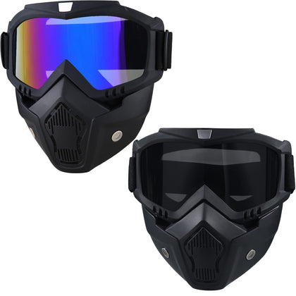 CROSSBODY front view of two-piece goggles showing both styles and mask benefit