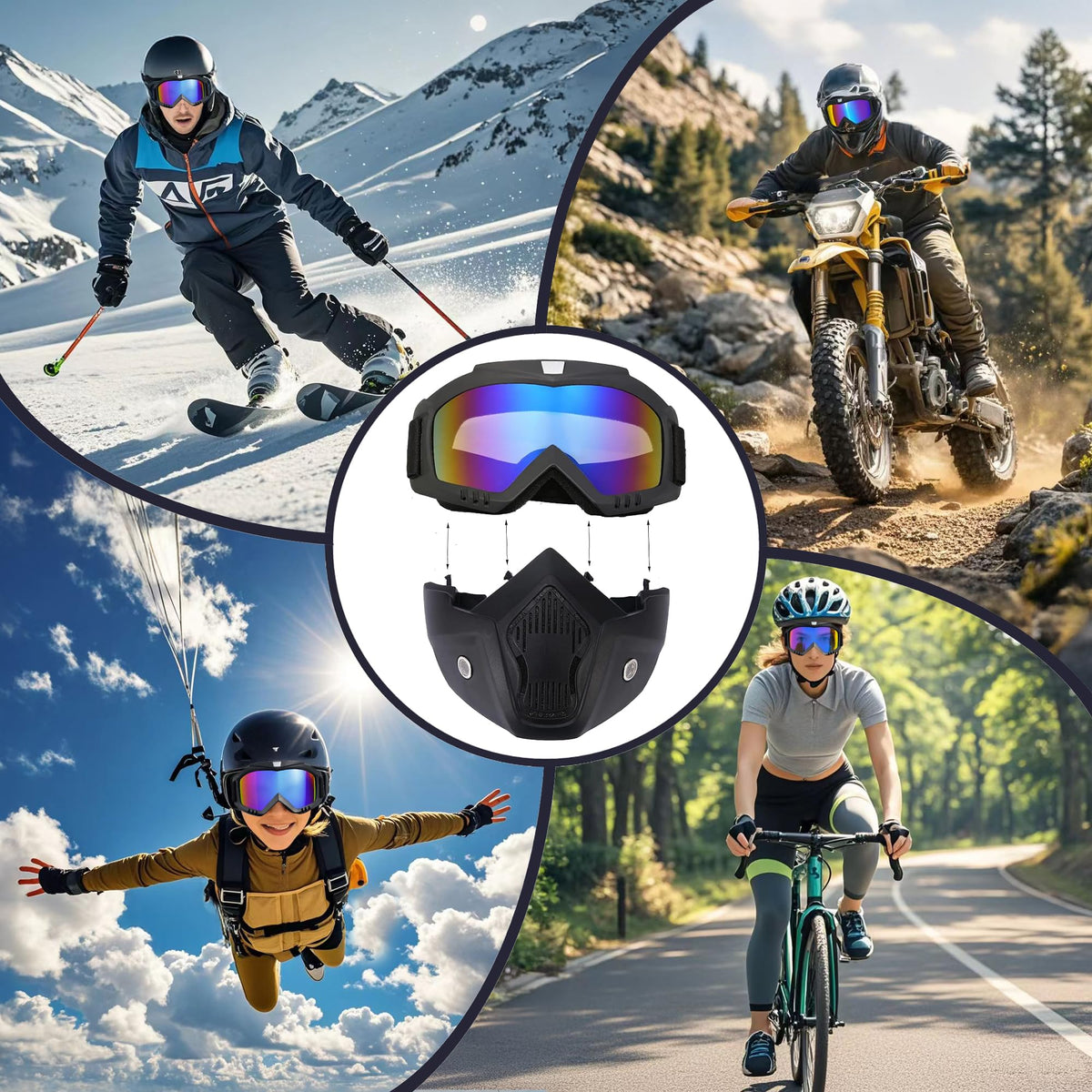 CROSSBODY side profile with removable mask attached for full-face protection