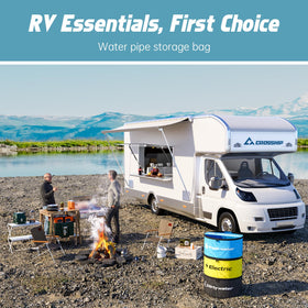 CROSSHIP lifestyle shot at campsite showing neat hose and cord organization benefit