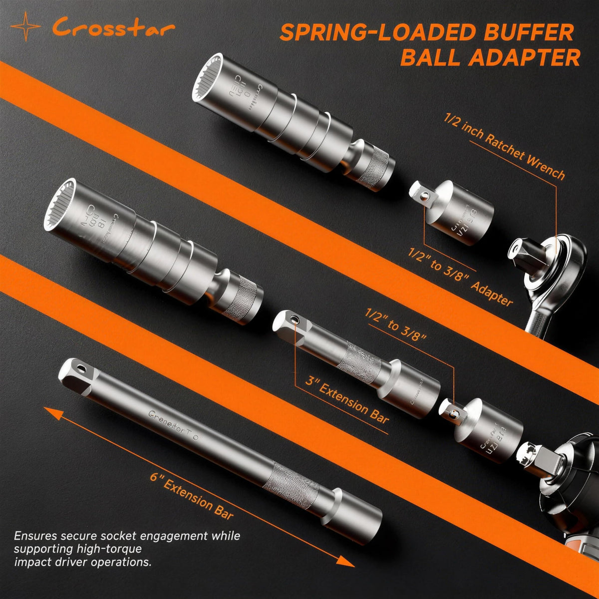 Crosstar foam case layout with transparent lid keeping sockets organized and protected during transit