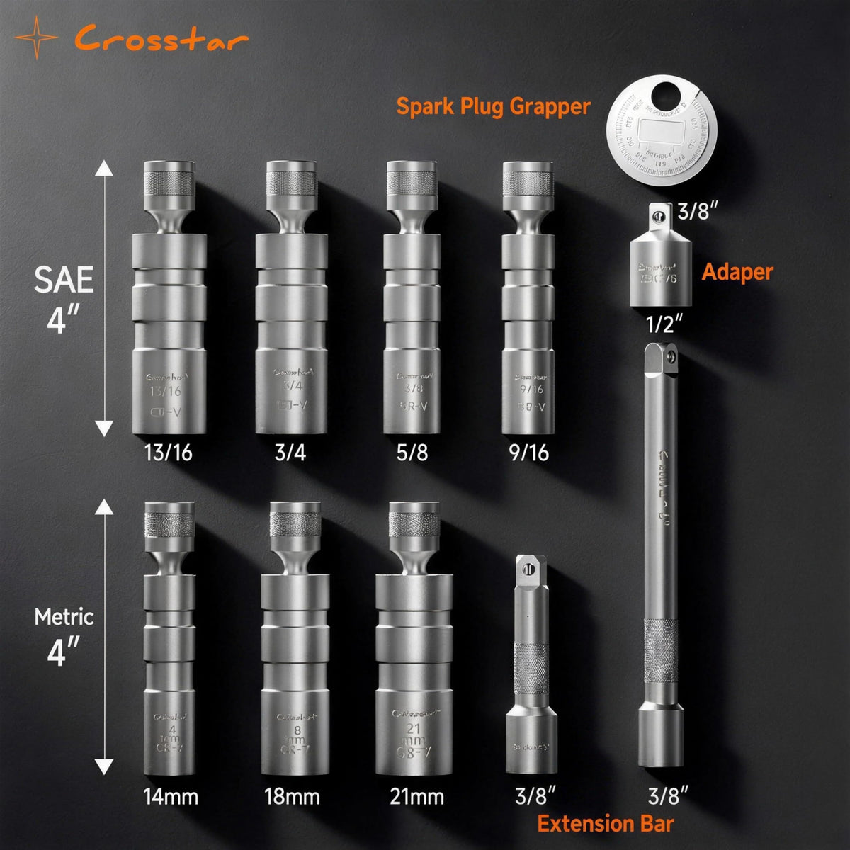 Crosstar socket set in use inside an engine bay preventing plug drops and easing removal
