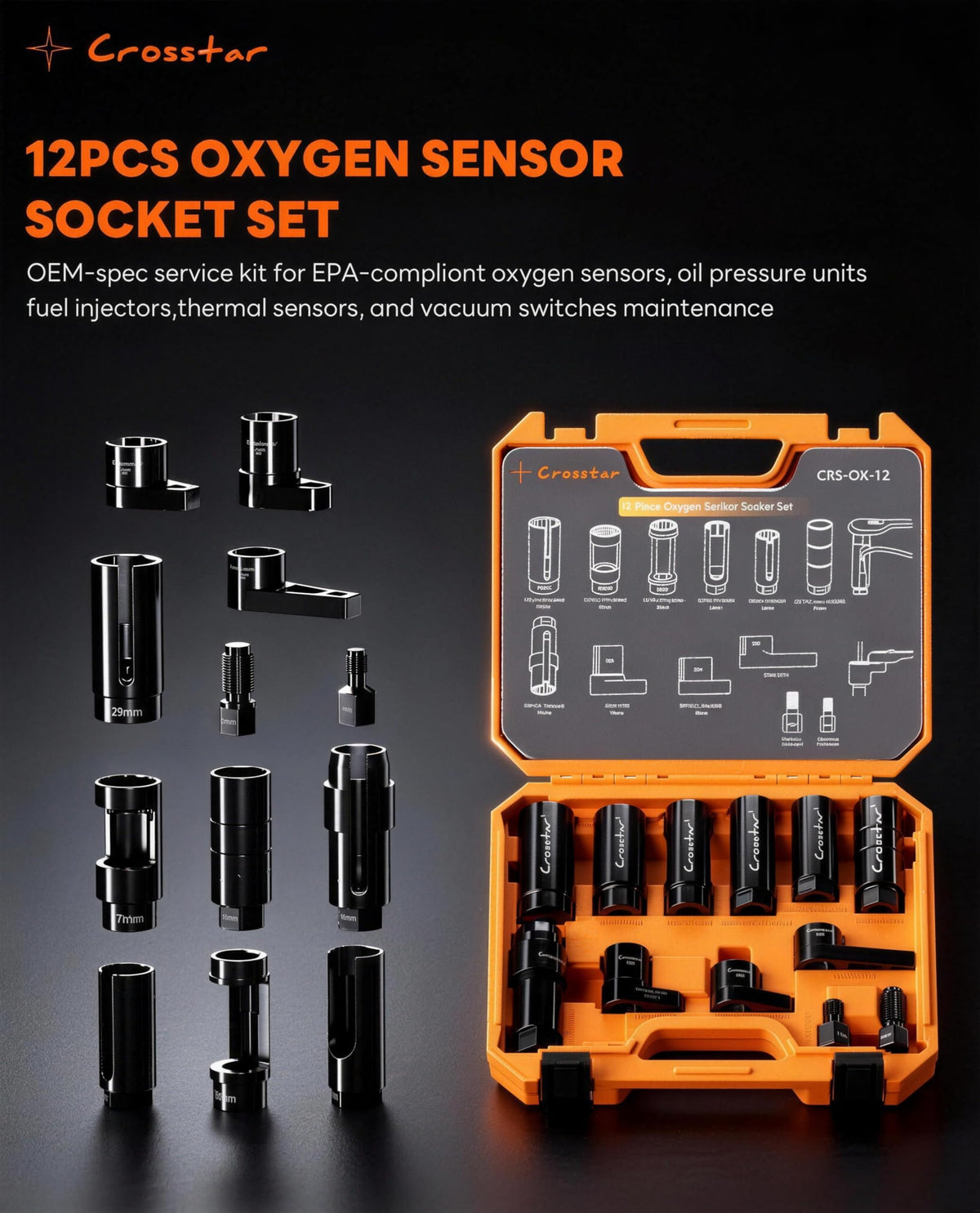 Crosstar scale comparison sockets showing range of sizes for multi-vehicle use