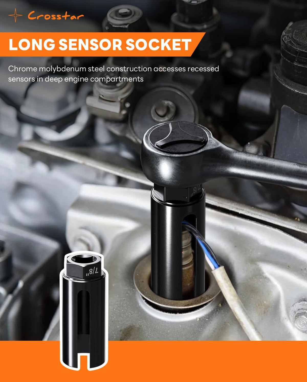 Crosstar sockets on ratchet in use demonstrating secure grip and ease of removal