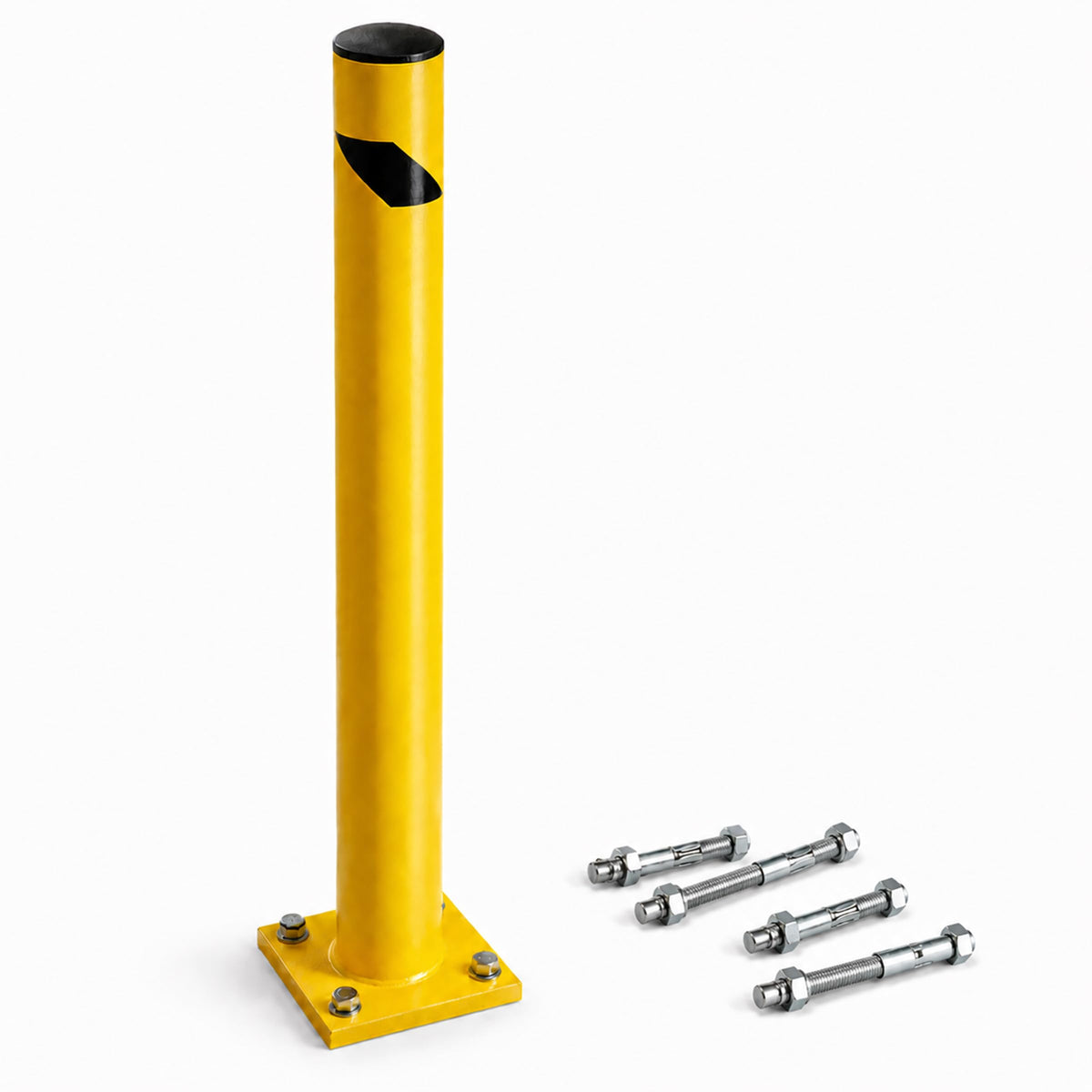 Crowd Control Warehouse Trafford front view showing yellow bollard and base