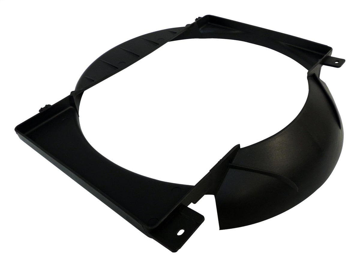 Crown Automotive front view of black fan shroud showing fit and improved airflow