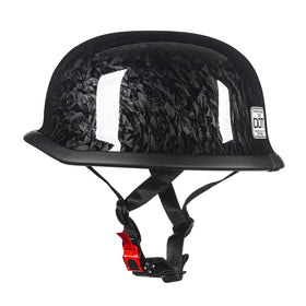 Close-up of Crown Racing helmet quick-release chin strap with red pull tab for secure fastening